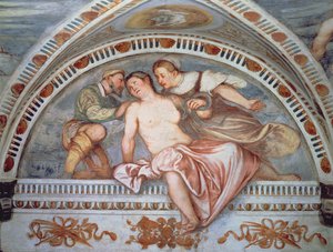 Cleopatras död, lunette, 1531-32 av Girolamo Romanino