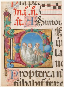 Manuskriptbelysning med sjungande munkar i ett initialt D, från en psalter, 1501-2.