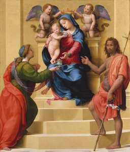 Madonna och barn tronade med de heliga Maria Magdalena och Johannes Döparen, ca 1523 (olja på trä)
