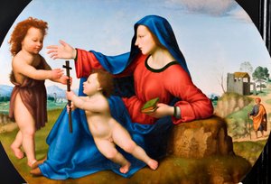 Madonna med barnet och den unge Johannes Döparen (olja på pannå) av Giuliano Bugiardini