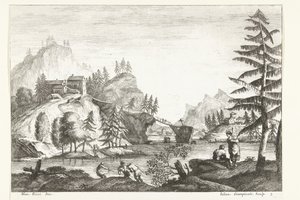 Landskap med flod och några figurer Italienska landskap (serietitel) av Giuliano Giampiccoli