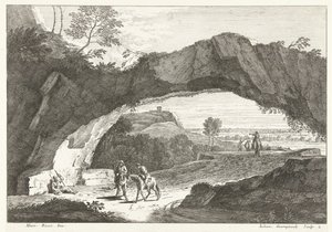 Landskap med stenbro och några figurer Italienska landskap (serietitel) av Giuliano Giampiccoli