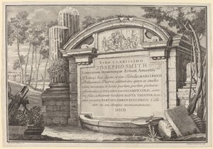 Klassiska ruiner i ett landskap: frontispice av Giuliano Giampiccoli and Giovanni Battista Tiepolo