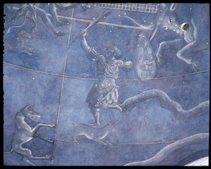 Solens väg genom stjärnorna natten till den 4 juli 1442, detalj av Orion och Oxen, från soffiten ovanför altaret, ca 1430 (detalj av 85088) av Giuliano dArrighi Pesello