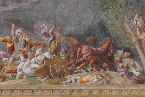 Detalj som representerar en strid, Den trojanska hästen, Trojas kammare (Sala di Troia)