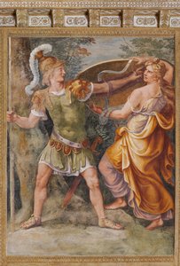 Thetis ger Achilles vapnen smidd av Hefaistos (Vulcan), Den trojanska hästen, Trojas kammare (Sala di Troia)