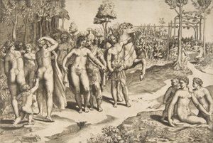 Alexander och Roxana, 1531-76. av Giulio Bonasone