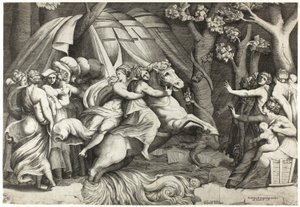 Cloelia korsar Tibern av Giulio Bonasone