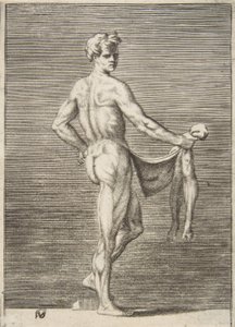Flätad man sedd bakifrån, 1531-76. av Giulio Bonasone