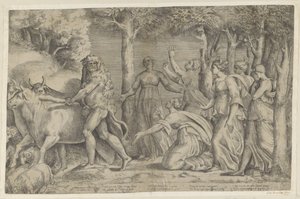 Hercules rånar Geryons boskap av Giulio Bonasone