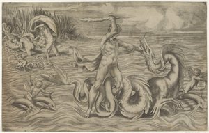 Hercules brottas med Achelous av Giulio Bonasone
