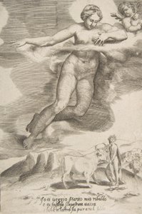 Juno tittar på Jupiter och Io, från The Loves of the Gods, 1531-60. av Giulio Bonasone