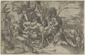 Jupiter diades av geten Amalthea av Giulio Bonasone