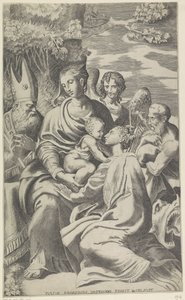 Maria med Kristusbarnet och de heliga av Giulio Bonasone