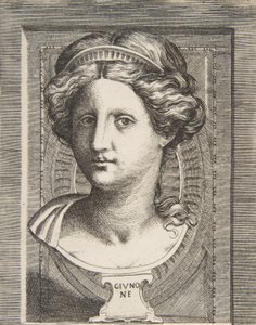 Skulpterat huvud av Juno, ca 1531-76. av Giulio Bonasone