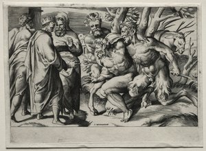 Silenus och kung Midas, mitten av 1500-talet. av Giulio Bonasone