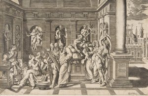 Johannes Döparens födelse i en klassisk byggnad, ca 1531-76 av Giulio Bonasone