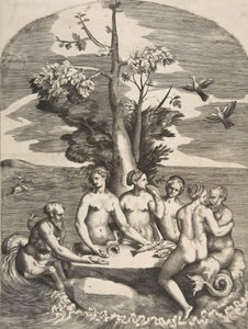 Två havsgudar åtföljda av fyra nymfer, 1531-76. av Giulio Bonasone