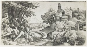 Herdar i ett landskap, ca. 1517-1518 av Giulio Campagnola
