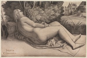 Venus liggande i ett landskap, c.1508-09 av Giulio Campagnola