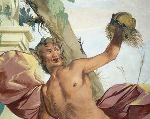 Nymf Korsika jagad av Satyr som drar bort hennes peruk av Giulio Carpioni
