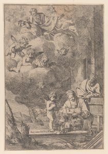 Den heliga familjen med jungfrun som håller Kristus över vaggan, 1640-60., 1640-60. av Giulio Carpioni