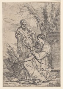 Den heliga familjen med jungfrun läser en bok, 1640-60. av Giulio Carpioni