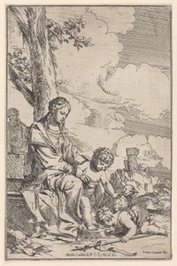 Den heliga familjen med spädbarnet Saint John kysser Kristi fötter, 1640-60.