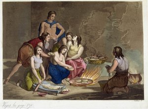 Forntida mexikaner bakar bröd - i ""antik och modern kostym"", av Ferrario, red. Milano av Giulio Ferrario