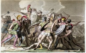 Kämpa för liket av Patroclus (Trojakriget) - i "" The Ancient and Modern Costume"" av Ferrario, red. Milano