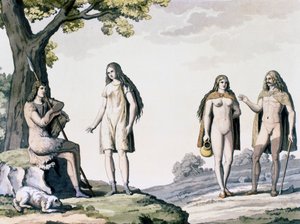 Dräkter av forntida tyskar, gravyr från antika och moderna dräkter av Giulio Ferrario (1767-1847)