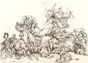 Diomedes, sårad av Pandarus, tröstas av Pallas Athene av Giulio Romano