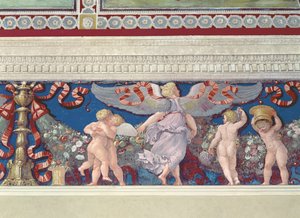 Fris från Camera con Fregio di Amorini Amors kammare Frisdetalj av amorbrottning, fresk från 1520-talet av Giulio Romano