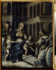 ""Den heliga familjen med Saint Catherine"" Målning av Giulio Pippi de