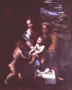 Madonna och barn med St. Anne och St. John the Baptist av Giulio Romano