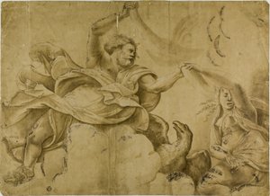 Studie för Jupiter som kastar blixtar av Giulio Romano