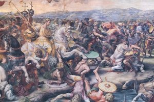 Slaget vid Milvian Bridge, detalj (fresk) av Giulio Romano