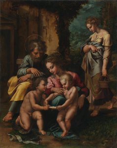 The Holy Family, ca 1520-23 (olja på panel) av Giulio Romano