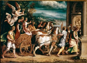 Titus och Vespasianus triumf (målning, ca 1537) av Giulio Romano