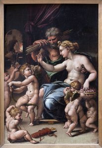 Venus och Vulcanus (olja på duk) av Giulio Romano