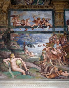 Bröllopsfest eller gudarnas bankett, fresk av Giulio Romano (1499-1546), västra väggen i Amors och Psyches kammare, Palazzo Te, Mantua (UNESCO:s världsarvslista, 2008), Lombardiet, Italien av Giulio Romano