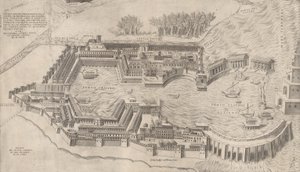 Mirror of Roman Magnificence: Birdseye View of the Port of Rome, 1554., 1554. av Giulio de Musi