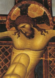 Närbild av en väggmålning av Jesus Kristus, St. Dominic Church, Giunta Pisano, Bologna, Emilia Romagna, Italien