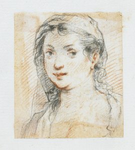 Head of a Woman (svart och röd krita) av Giuseppe Cesari