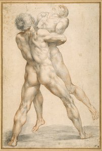Hercules brottas med Antaeus (svarta och röda krita på vitt papper) av Giuseppe Cesari