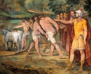 Romulus markerar Roms gränser, av Giuseppe Cesari (1568-1640), fresk, Hall of Horatii och Curiatii, Conservatories Palace, Rom, Romarriket, Italien