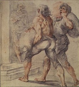Study of Tax Collectors, c.1591-93 (grå & röd krita på papper) av Giuseppe Cesari