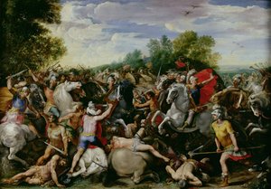 Tullus Hostilius seger (672-640 f.Kr.) över styrkorna från Veii och Fidenae (olja på panel)