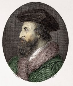 Porträtt av den italienske läkaren, poeten och humanisten Girolamo Fracastoro (Hieronymus Fracastorius eller Jerome Fracastor) (1478/83-1553) Gravyr Privat samling av Giuseppe (after) Longhi