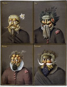 De fyra årstiderna: män med grönsakshuvuden på Giuseppe Arcimboldos väg. av Giuseppe (style of) Arcimboldo